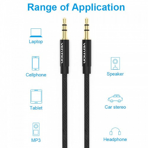 Cablu audio Vention, Jack 3.5mm (T) la Jack 3.5mm (T), 2m, AWG 29, PVC, negru, "BAGBH"