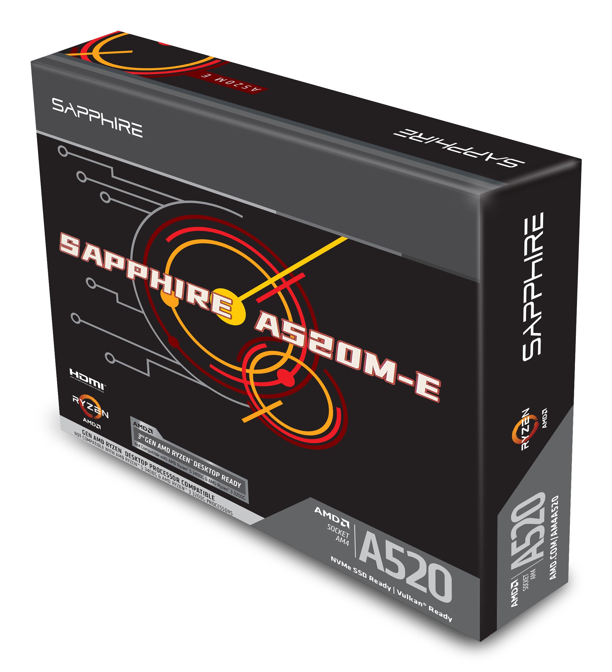 Placa de baza Sapphire "A520M-E", skt. AM4, chipset AMD A520, mATX, 2 x DDR4 max. 64 GB, USB 3.2 gen 1 -A x 2, USB 2.0 x 1, 4 x SATA, 1 x M.2, PCIe 3.0, HDMI, VGA, "52119-04-40G"