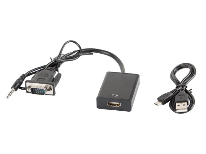 Cablu adaptor VGA(M) + minijack 3,5 mm(M) HDMI(F) 20 cm negru