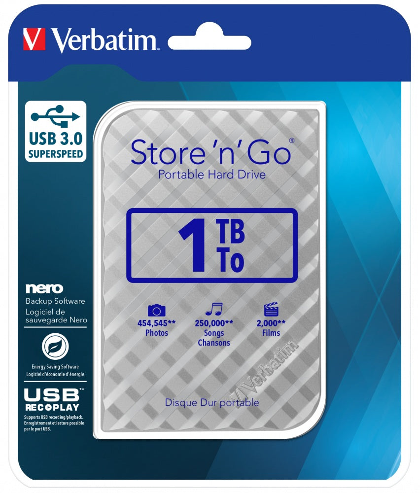 HDD. Externe Verbatim HDD 2.5 1TB USB 3.0 SIL, "53197"