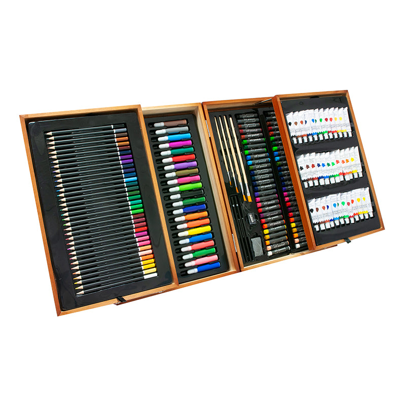 Set de pictura si desen pentru copii, 174 de piese, trusa lemn, 45x32x10cm