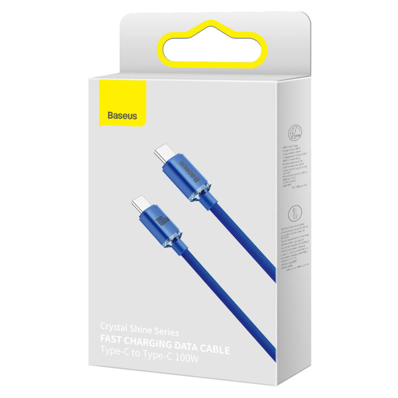 CABLU alimentare si date Baseus Crystal Shine, Fast Charging Data Cable pt. smartphone, USB Type-C la USB Type-C 100W, 2m, albastru "CAJY000703" - 6932172602901