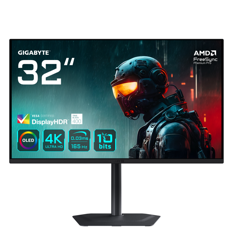 Gigabyte MO32U gaming monitor diagonala 31.5", 699.48 x 394.73 mm, OLED, Anti-Reflection, Rezolutie: 3840 x 2160 (UHD), Luminozitate: 250 cd/m2, Contrast: 1.5M:1, Unghi vizualizare: 178°(H)/178°(V), Timp raspuns: 0.03ms GTG, Refresh rate: 165Hz, Flicker-f