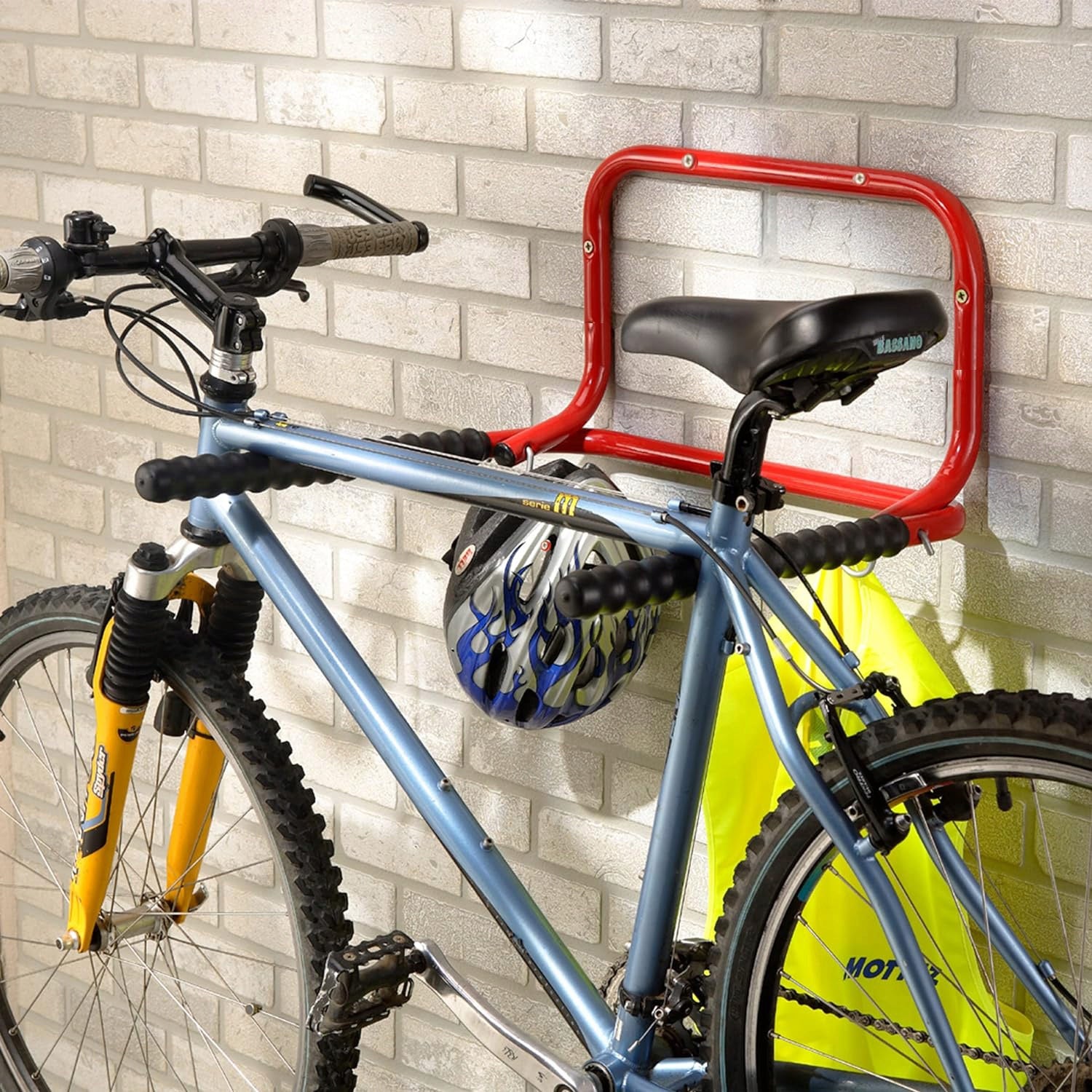 Suport de perete pentru parcare 2 biciclete, maxim 40kg, 50cm, rosu