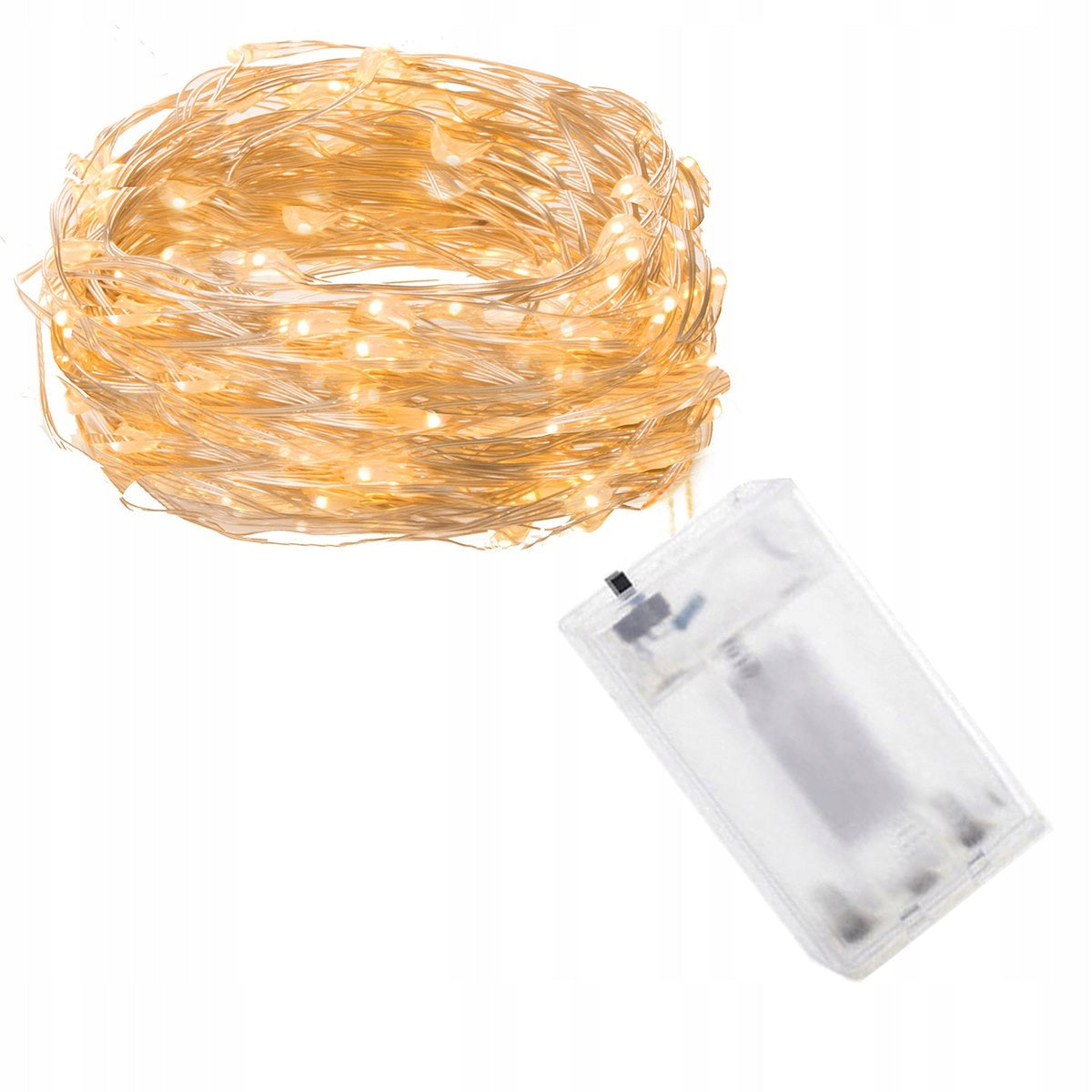Instalatie lumina decorativa cu 100 LED-uri, 5m, cu alimentare pe baterii, iluminare galbena