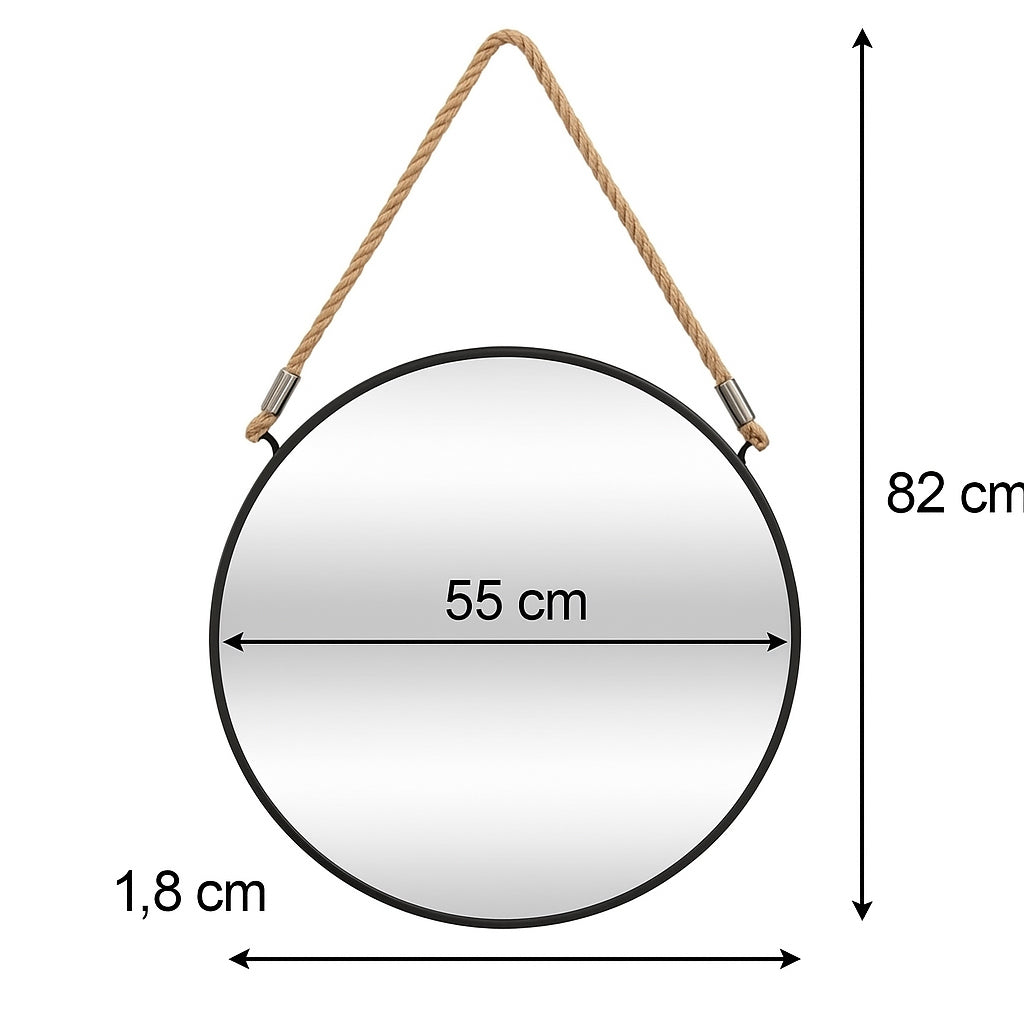 Oglinda rotunda Atmosphera Eden cu sfoara, cadru metalic, 55x82 cm, negru