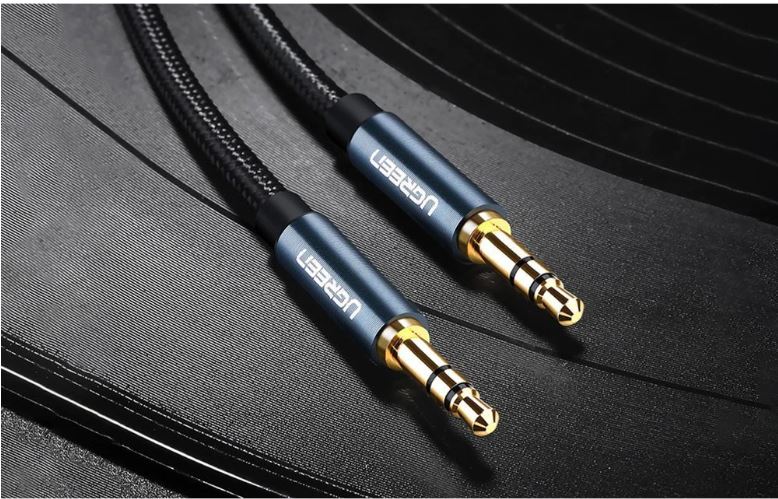 CABLU audio Ugreen, "AV112" stereo (3.5 mm jack T/T), 2m, conectori auriti, braided, albastru "60181" - 6957303861811