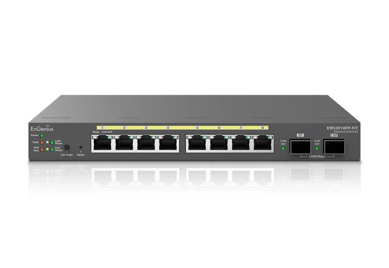Switch EnGenius GbE PoE.af/at(+) 130W (Switch EnGenius Managed / stand-alone Desktop 8-port GbE 130W cu 2 antene Sfp)