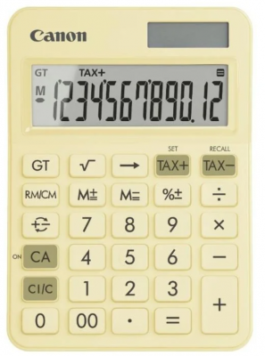 Calculator de birou Canon, LS-125KB PYL, Pastel Yellow, LCD 12-digit, dim.car. 18.6 mm, Dual-Power (solara si baterie LR44), dim. 147x106x25mm, 117g, (incl.TV 0.80lei),"6818C002AA"
