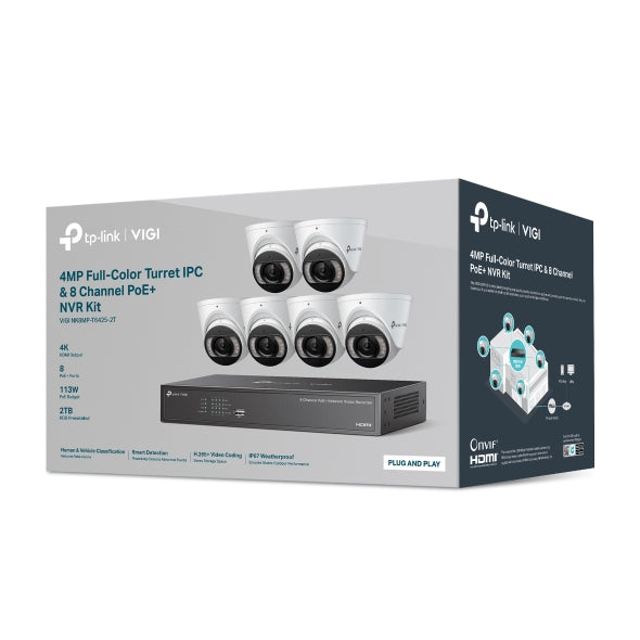 KIT VIGI 4MP Full-Color TP-Link Turret IPC & 4 Channel PoE+ NVR KIT + 2TB HDD "VIGI NK8MP-T6425-2T"