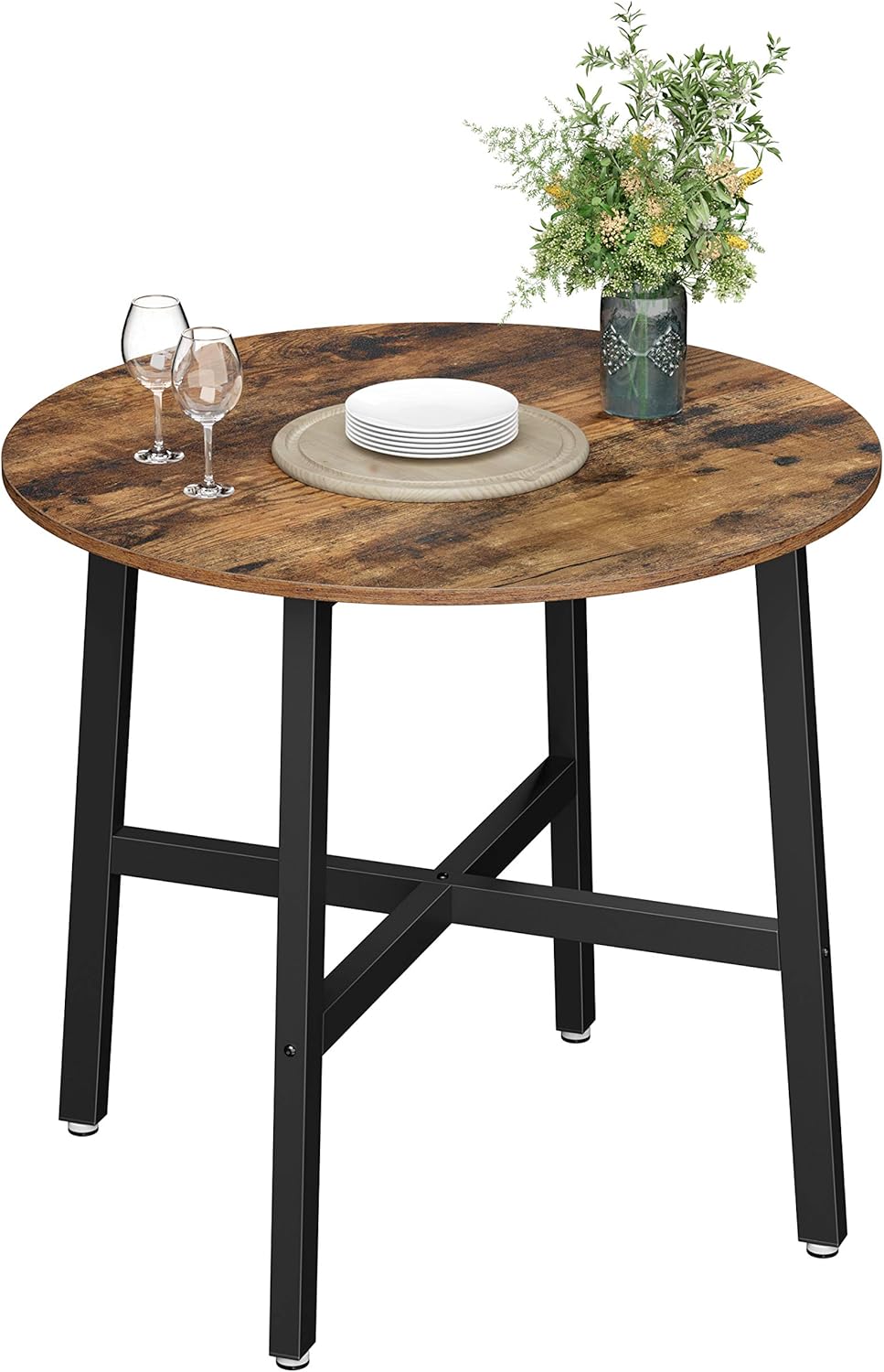 VASAGLE Masa rotunda de bucatarie sau living, stil industrial, 80 x 75 cm (diametru x inaltime), maro rustic