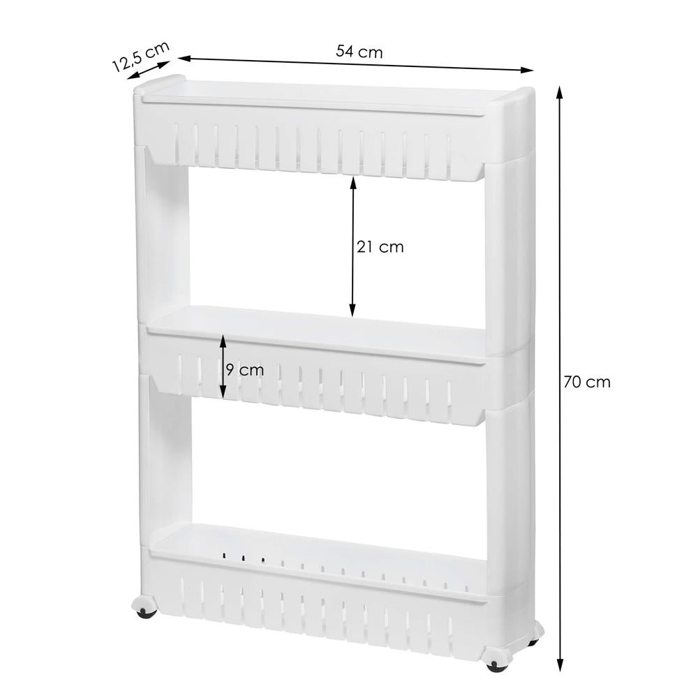 Sistem rafturi de depozitare Sersimo HA110 cu roti pentru bucatarie sau baie cu 3 polite, alb