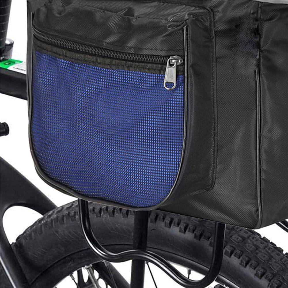 Geanta portbagaj bicicleta dubla, buzunare laterale, 32x30x28cm, negru albastru reflectorizant, 15 litri