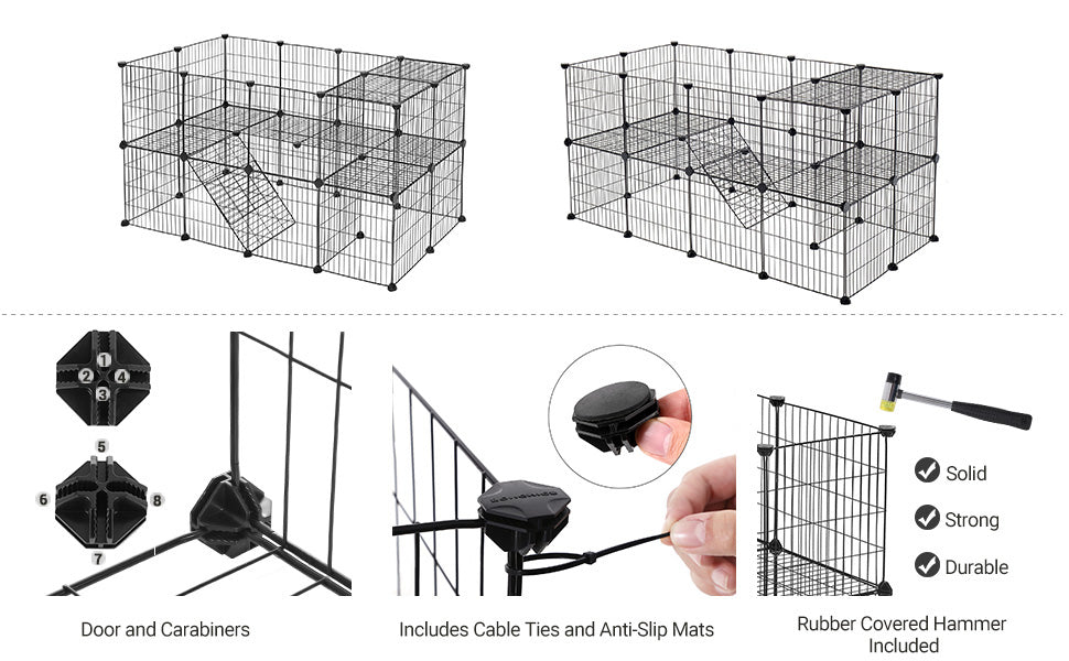 SONGMICS Tarc metalic pentru rozatoare sau alte animale mici, 2 nivele, modular, 143x73x71cm, negru