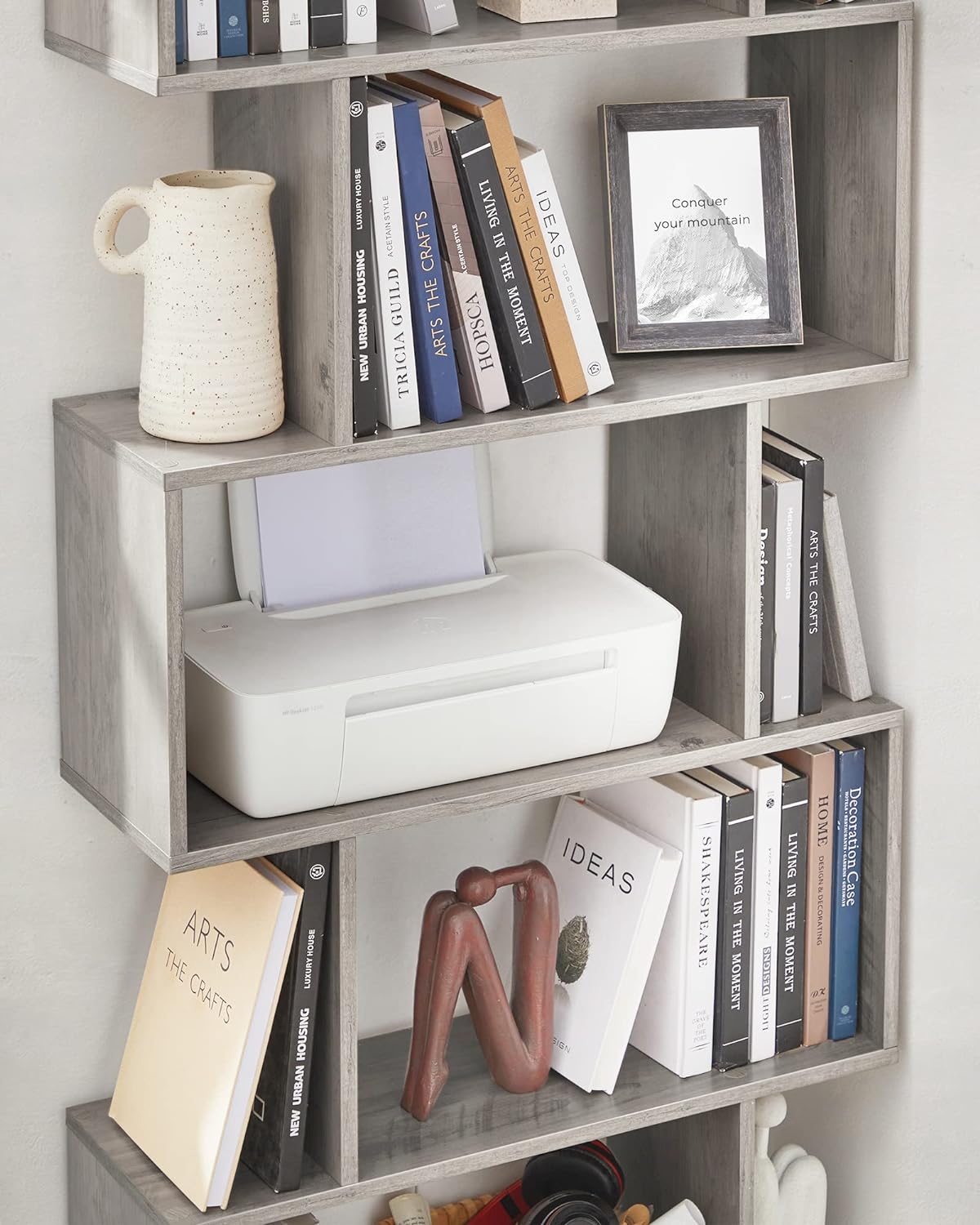 VASAGLE Biblioteca, raft cu 6 unitati de depozitare, pentru living, din lemn, 24x190x70cm, gri stejar - 7