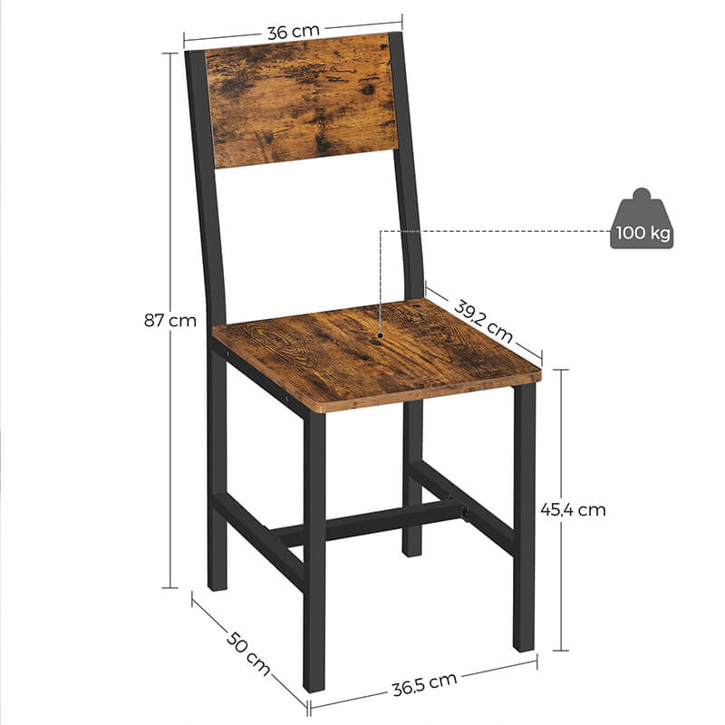 VASAGLE Set 2 scaune de living, cu spatar, stil industrial, 37x50x87 cm, maro rustic