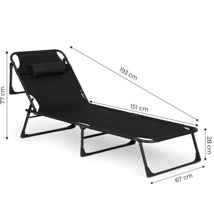 Sezlong pliabil 193x67x79 cm, spatar reglabil 4 pozitii, cadru otel si material Oxford, negru