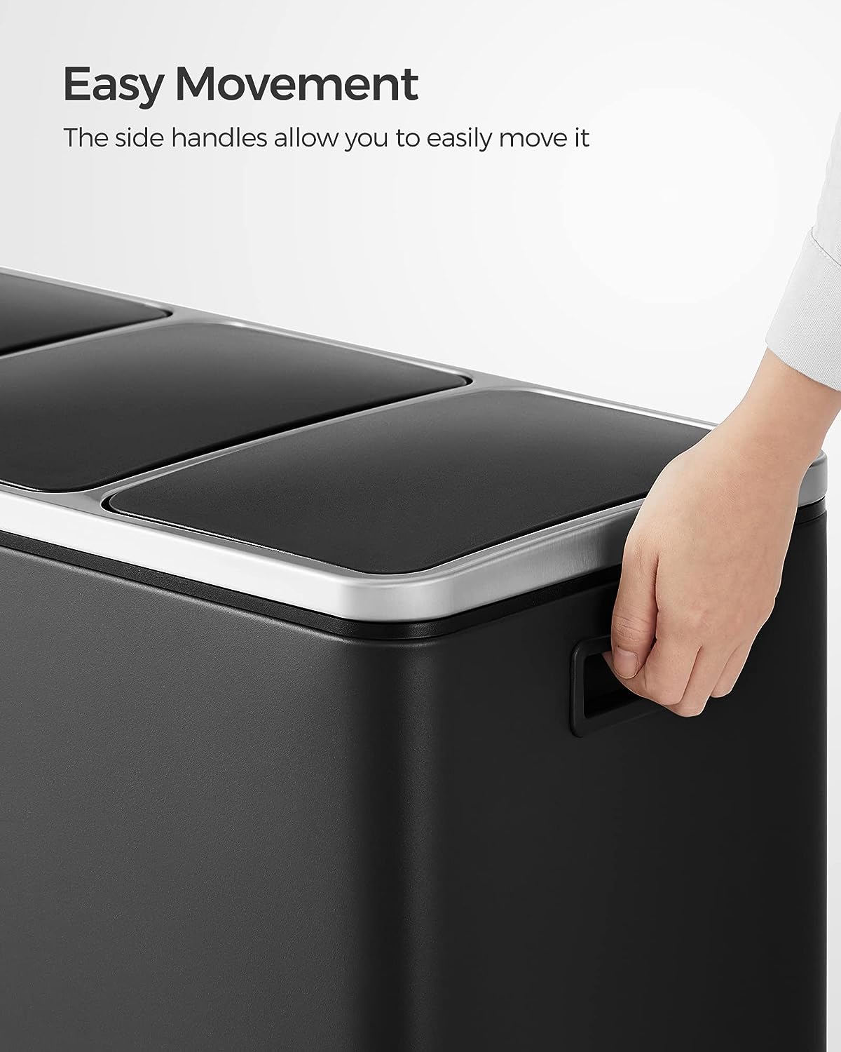 SONGMICS Cos de gunoi din inox cu 3 compartimente colectare selectiva, cu galeti interioare, 3x18litri, negru