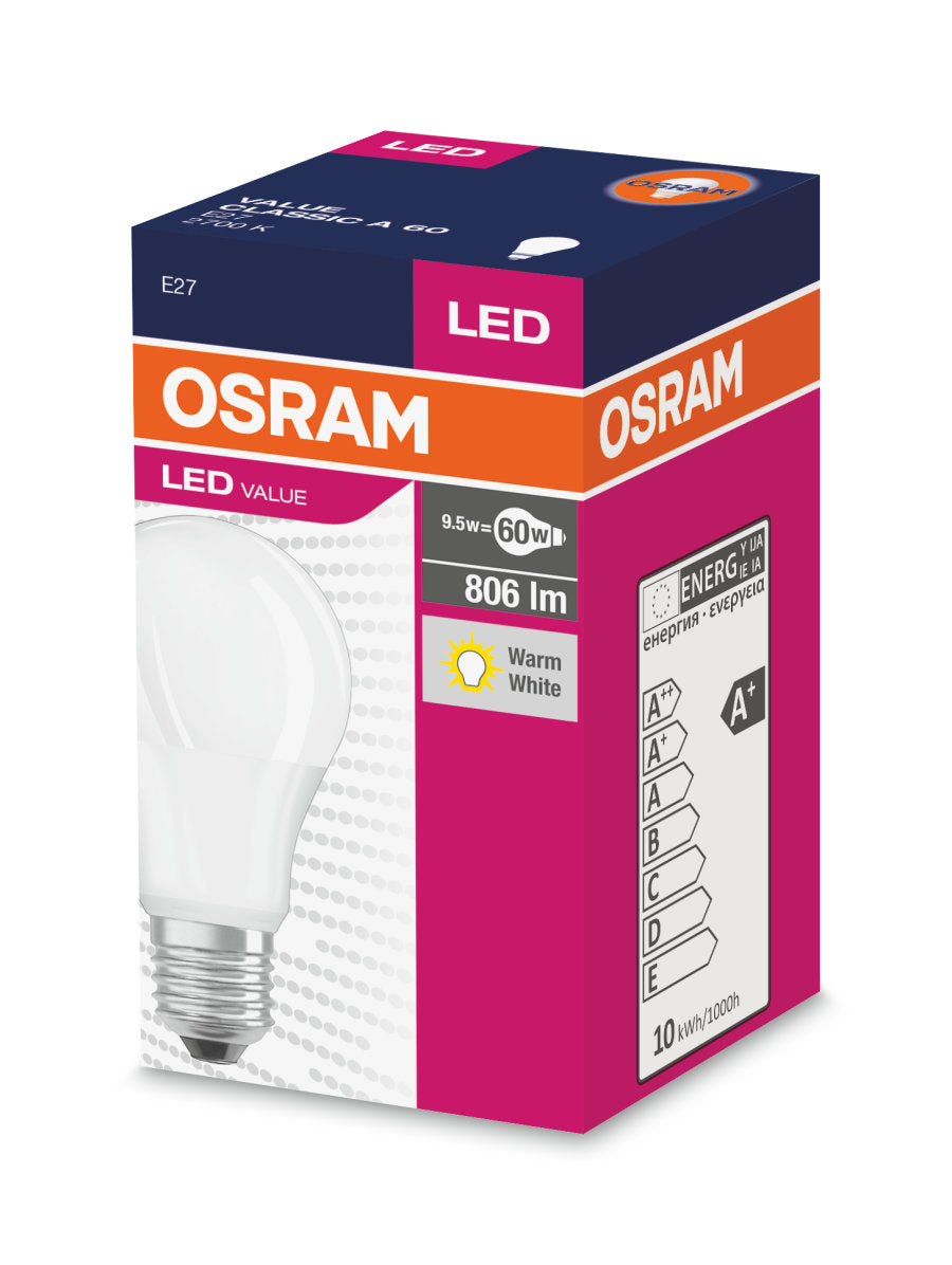 BEC LED Osram, soclu E27, putere 8.5W, forma clasic, lumina alb calda, alimentare 220 - 240 V, "000004052899326842"