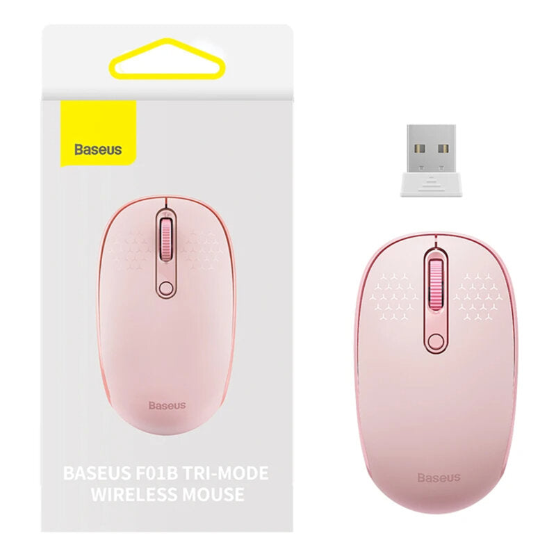 MOUSE Baseus PC sau NB wireless, 2.4GHz si Bluetooth, optic, 800/ 1200/1600 dpi,butoane/scroll 3/1, roz,"B01055503413-00" - 6932172632854