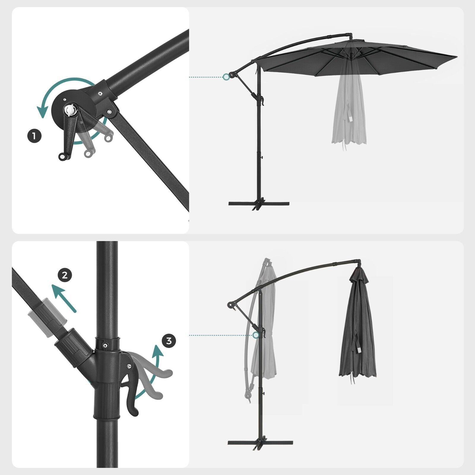 SONGMICS Umbrela de gradina cu brat lateral banana, 300cm, gri
