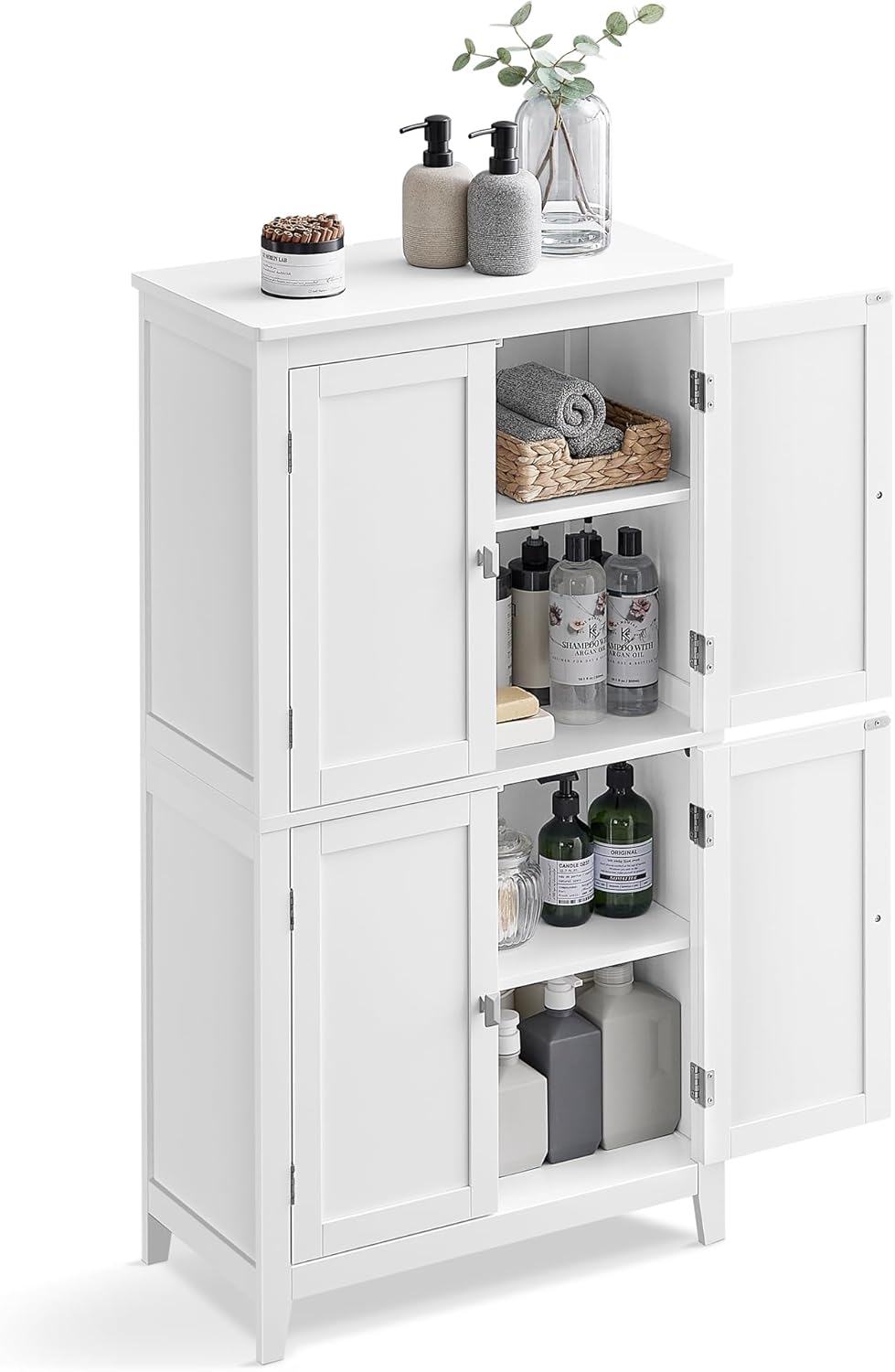 VASAGLE Dulap de baie, din MDF, cu 2 compartimente si 4 usi, rafturi reglabile, 30x60x110cm, alb - 7