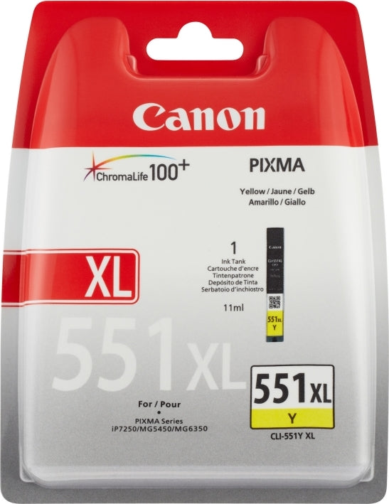 Cartus Cerneala Original Canon Yellow, CLI-551XLY, pentru Pixma IP-7250|8750|IX-6850|MG-5450|5550|5650|6350|6450|6650|7150|7550|MX-725|925, 11ml, , "BS6446B001AA"