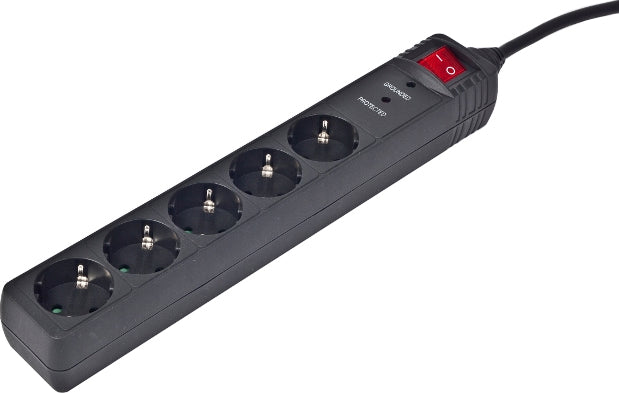 PRELUNGITOR GEMBIRD, Schuko x 5, conectare prin Schuko (T), cablu 1.5 m, 16 A, protectie supratensiune, protectie copii, negru, "SPG5-C-5"