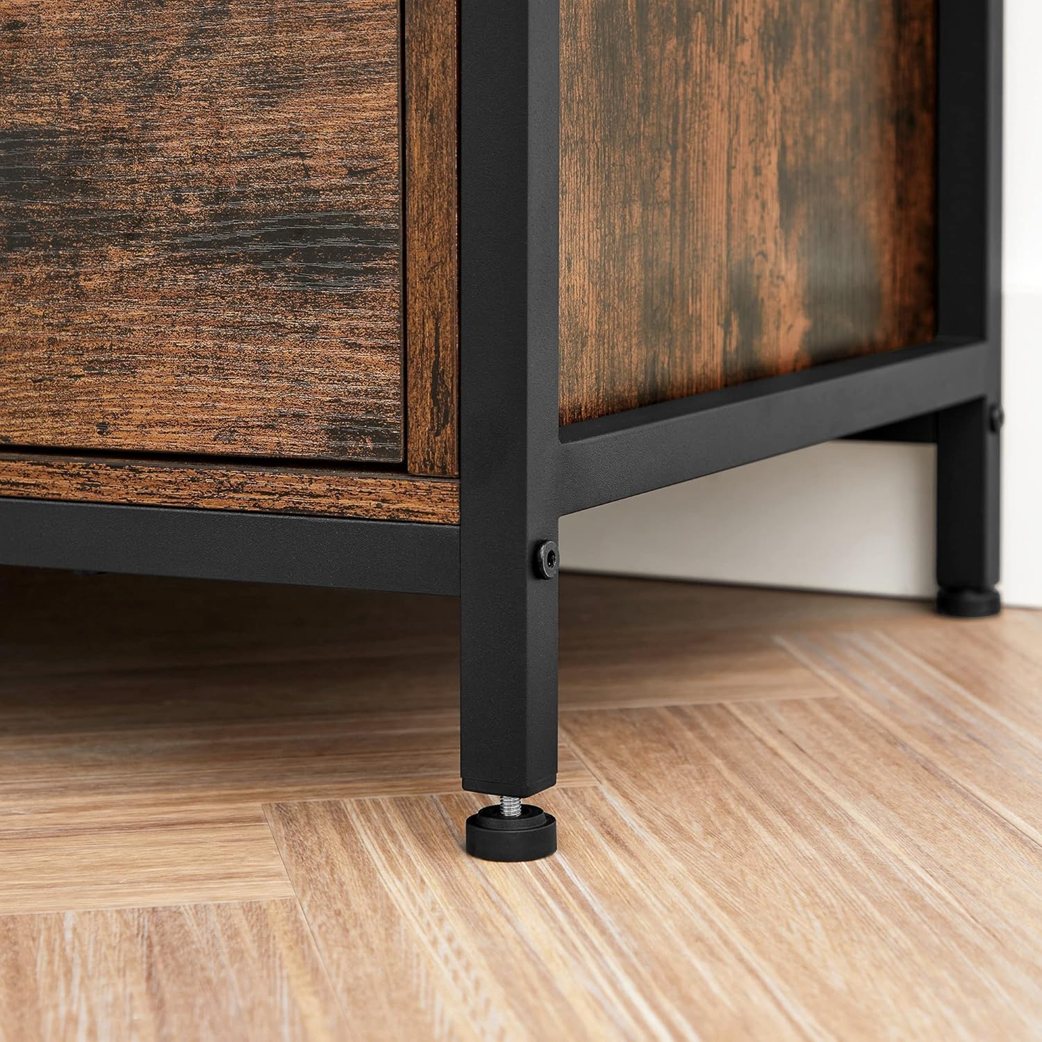 VASAGLE Comoda pentru TV de pana la 65 inch, cu 3 sertare si 3 rafturi deschise, 40x147x50cm, maro rustic si negru