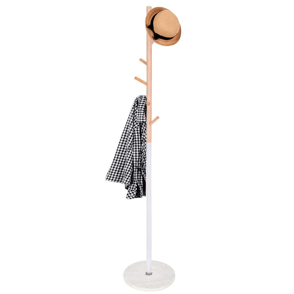 Cuier tip pom din metal, baza marmura, 6 agatatoare, 172cm, alb si maro