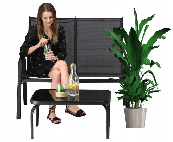 Set mobilier gradina textilene, 2 scaune, 1 canapea si 1 masa, gri inchis