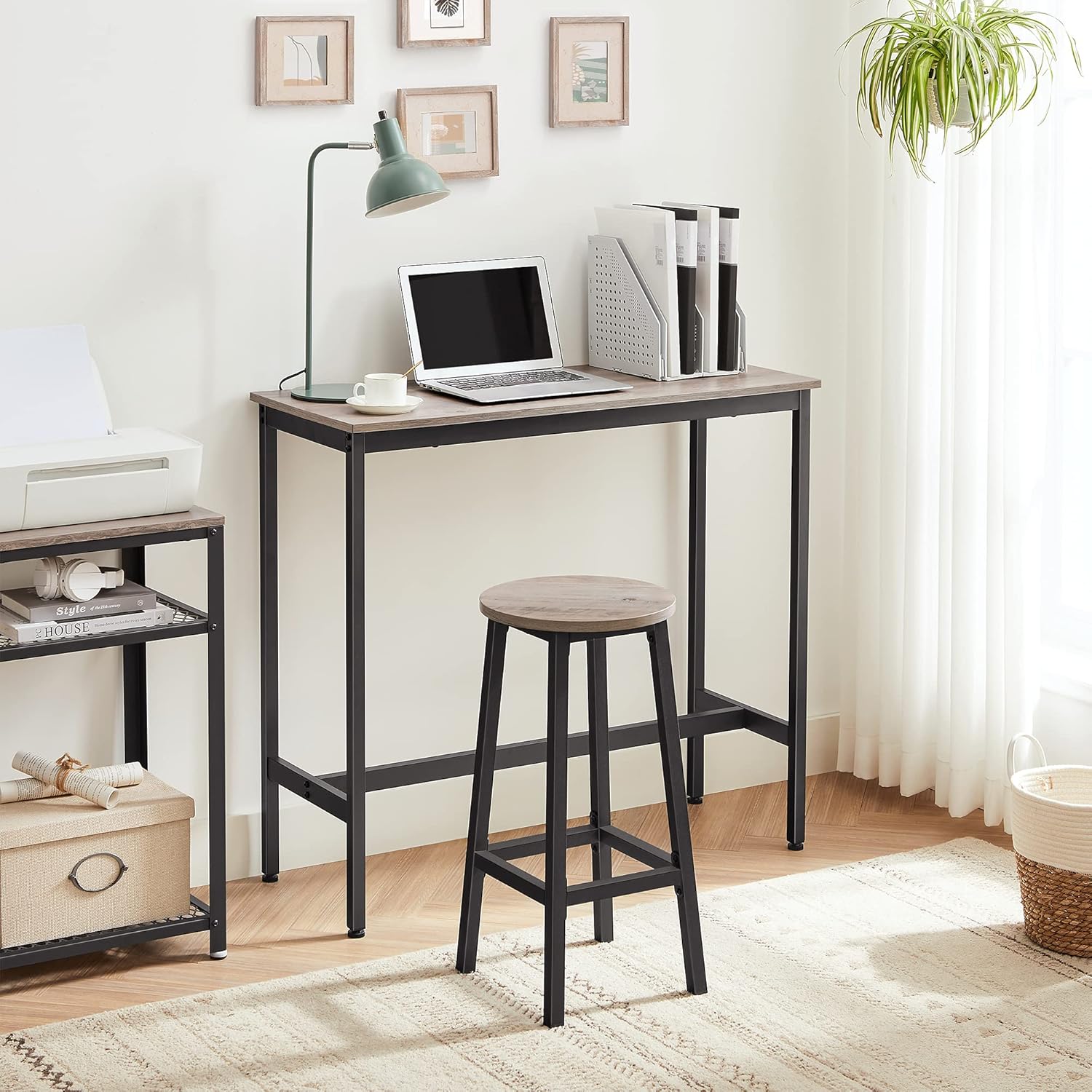 VASAGLE Set 2 scaune bar inalte, sezut rotund, cadru din otel, inaltime 65 cm, stil industrial, gri - 8