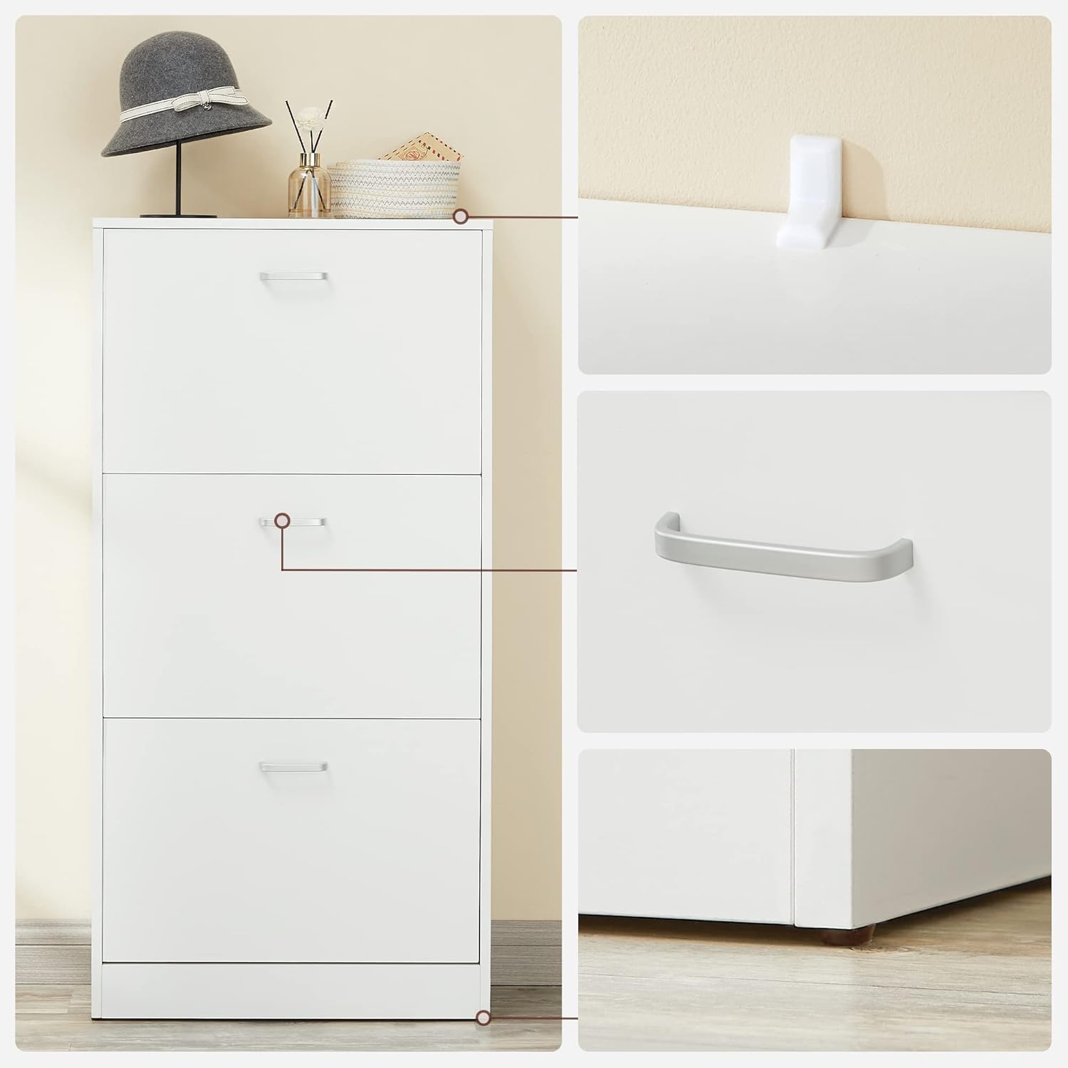 VASAGLE Dulap pantofi cu 2 usi rabatabile, pentru 12-18 perechi, 60x24x120 cm, alb