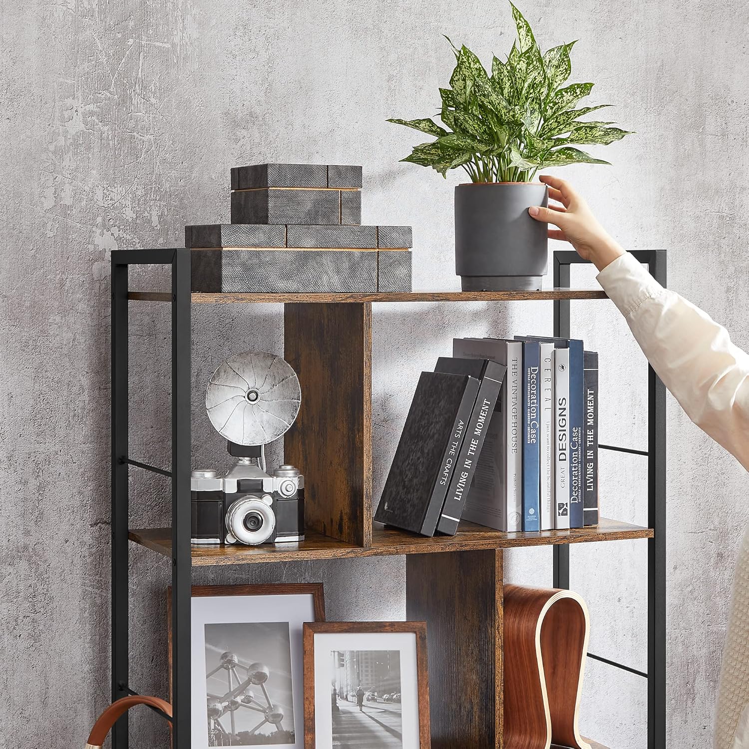 VASAGLE Biblioteca din lemn cu 5 nivele, stil industrial, 30x74x150cm, maro rustic