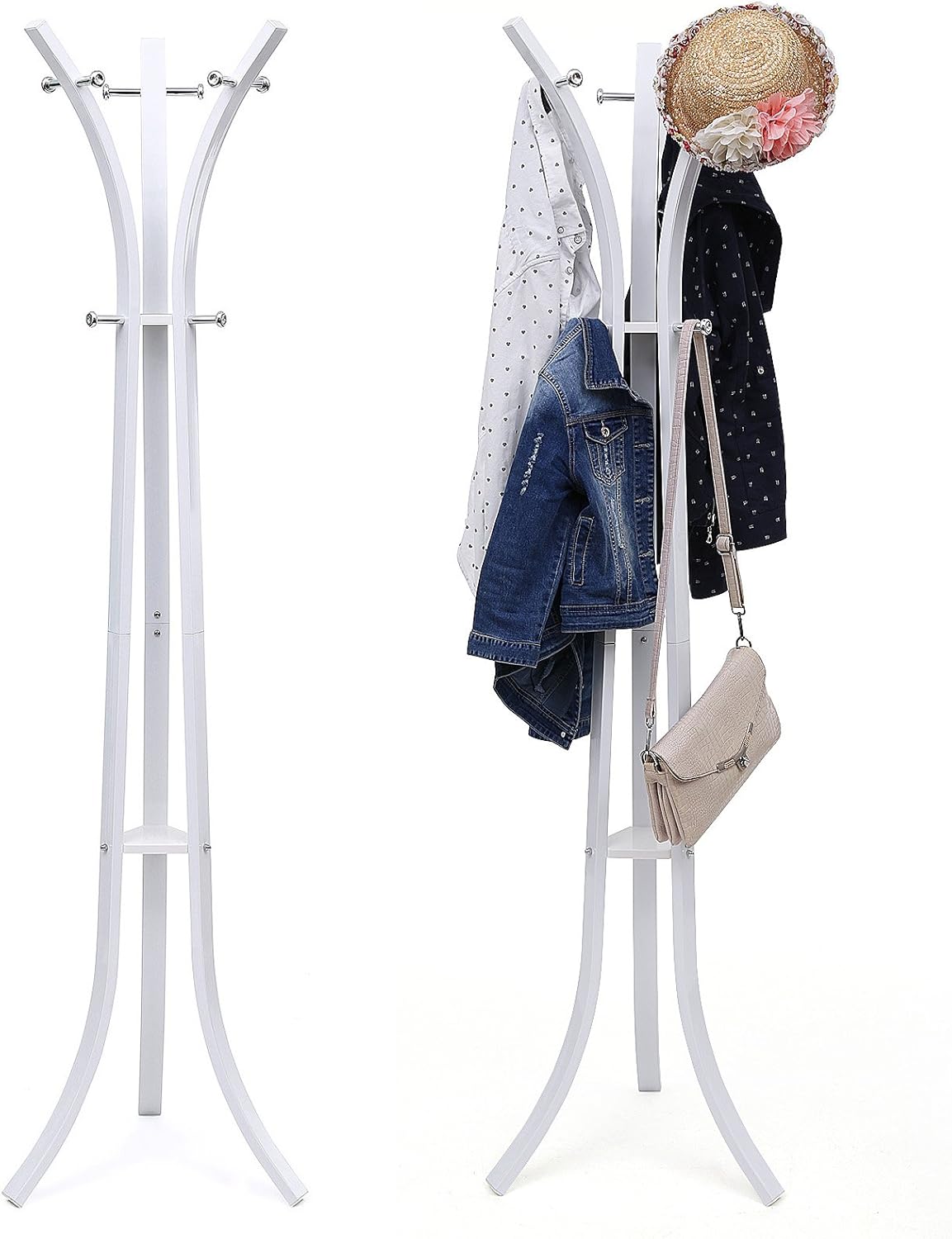 SONGMICS Cuier metalic 176x50x50 cm, cu 9 carlige, otel vopsit si plastic ABS, alb