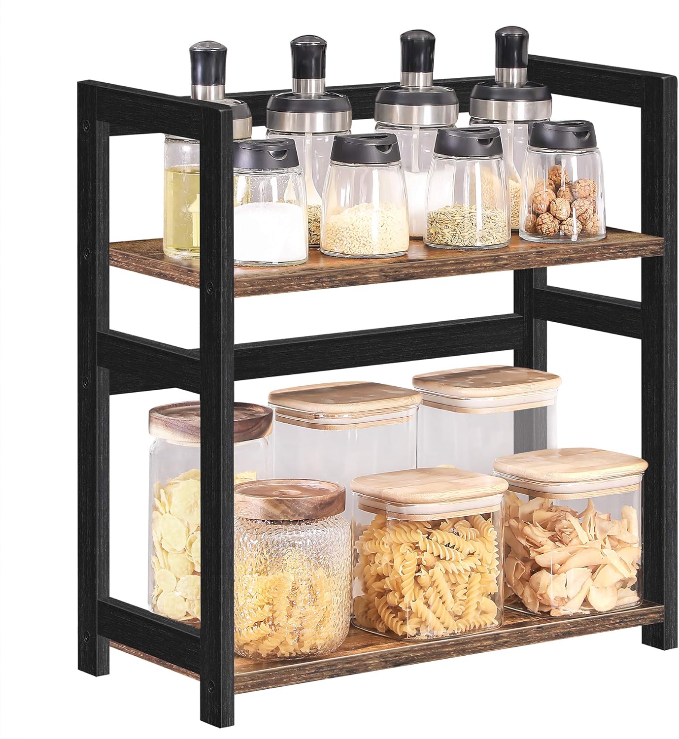 SONGMICS Raft de depozitare pe 2 niveluri, MDF, organizator de birou sau bucatarie, 42x18x43 cm, maro rustic