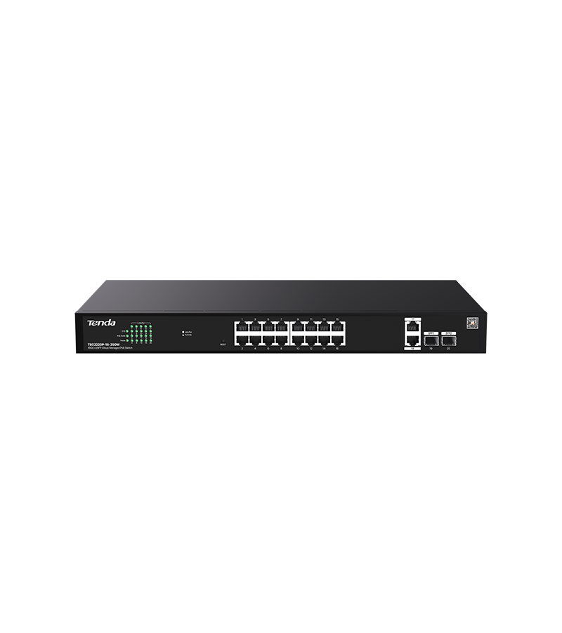SWITCH TENDA PoE cloud managed, 18 GE+2 SFP porturi Gigabit, buget PoE 250W, metalic "TEG2220P-16-250W"