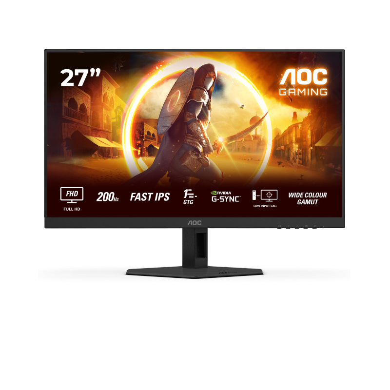 Monitor AOC 27" 27G4HRE, Diagonal (inch): 27, Diagonal (cm): 68, Aspect ratio: 16:9, Panel: Fast IPS, Resolution: 1920x1080, Refresh Rate: 200Hz, Response time GtG: 1ms, Response time MPRT: 0.5ms, Brightness (max): 300 cd/m², Contrast (static) : 1000:1, C