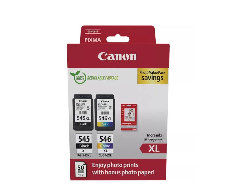 Combo-Pack Original Canon Black/Color VP, PG-545XL/CL-546XL+50p, pentru Pixma IP2850|MG2450|MG2455|MG2550|MG2550S|MG2950|MG3050|MG3051|MG3052|MG3053|MX495 Black|MX495 White|TR4550|TS205|TS305|TS3150|TS315, , , "BS8286B011AA"