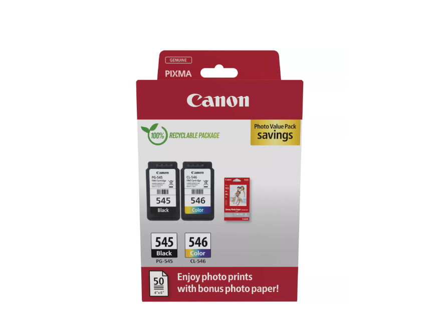 Combo-Pack Original Canon Black/Color, PG-545/CL-546 Value Pack, pentru Pixma IP2850|MG2450|MG2455|MG2550|MG2550S|MG2950|MG3050|MG3051|MG3052|MG3053|MX495 Black|MX495 White|TR4550|TS205|TS305|TS3150|TS315, , , "8287B008AA"