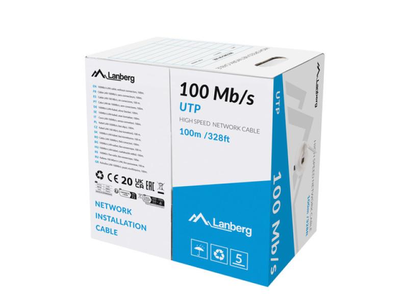 Lanberg Cablu LAN 100 Mb/s 100 m solid CCA gri