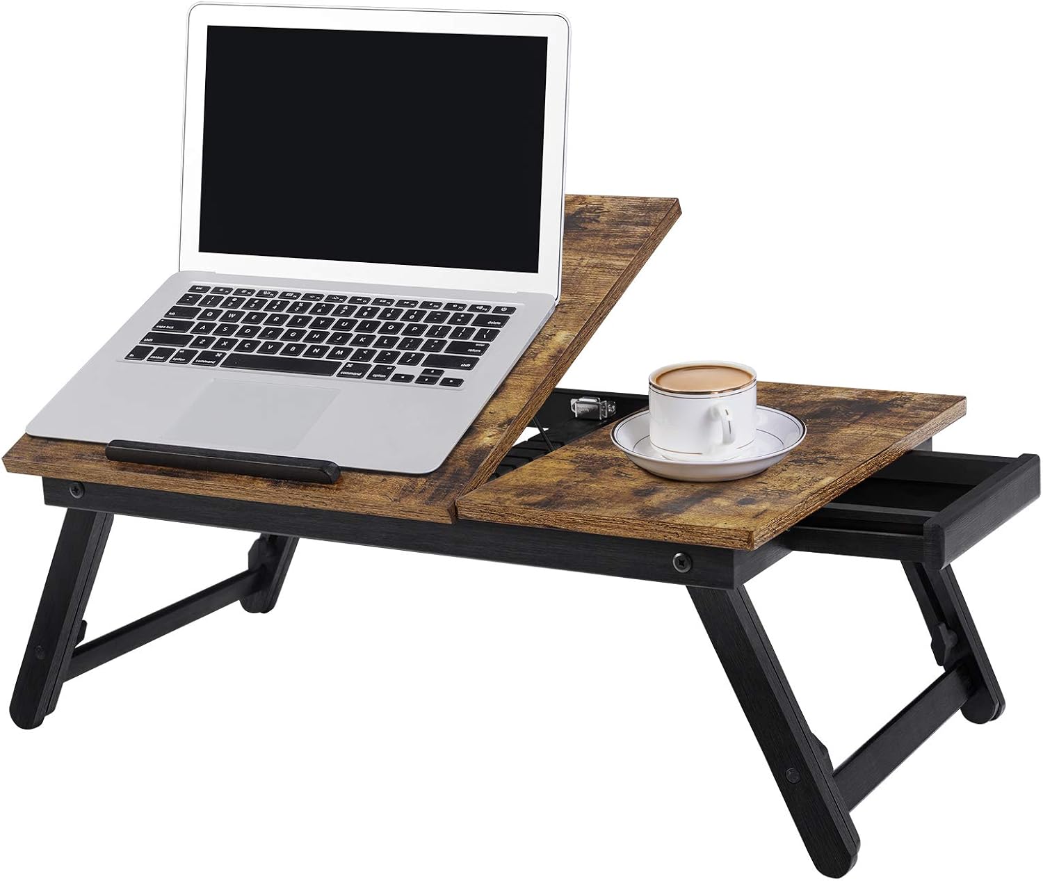 SONGMICS Masa de pat pentru laptop, plabila si reglabila, 55x35x23 cm, maro