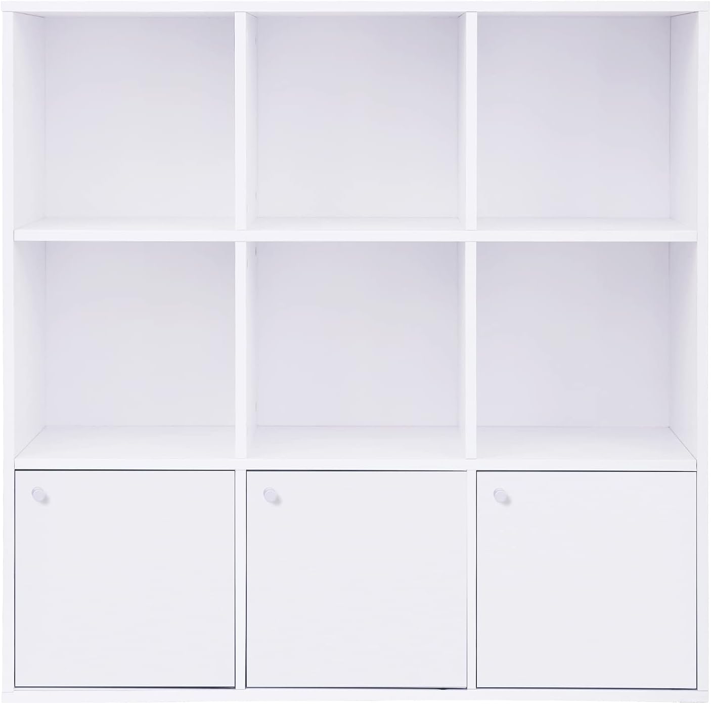 VASAGLE Biblioteca din lemn, cu 9 cuburi, 3 dulapuri inferioare, 98x98x29cm, alb