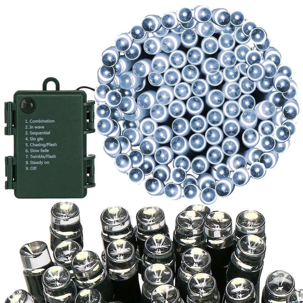 Instalatie lumini de exterior pentru gradina, 10 metri, 100 LED-uri, cu baterii, alb