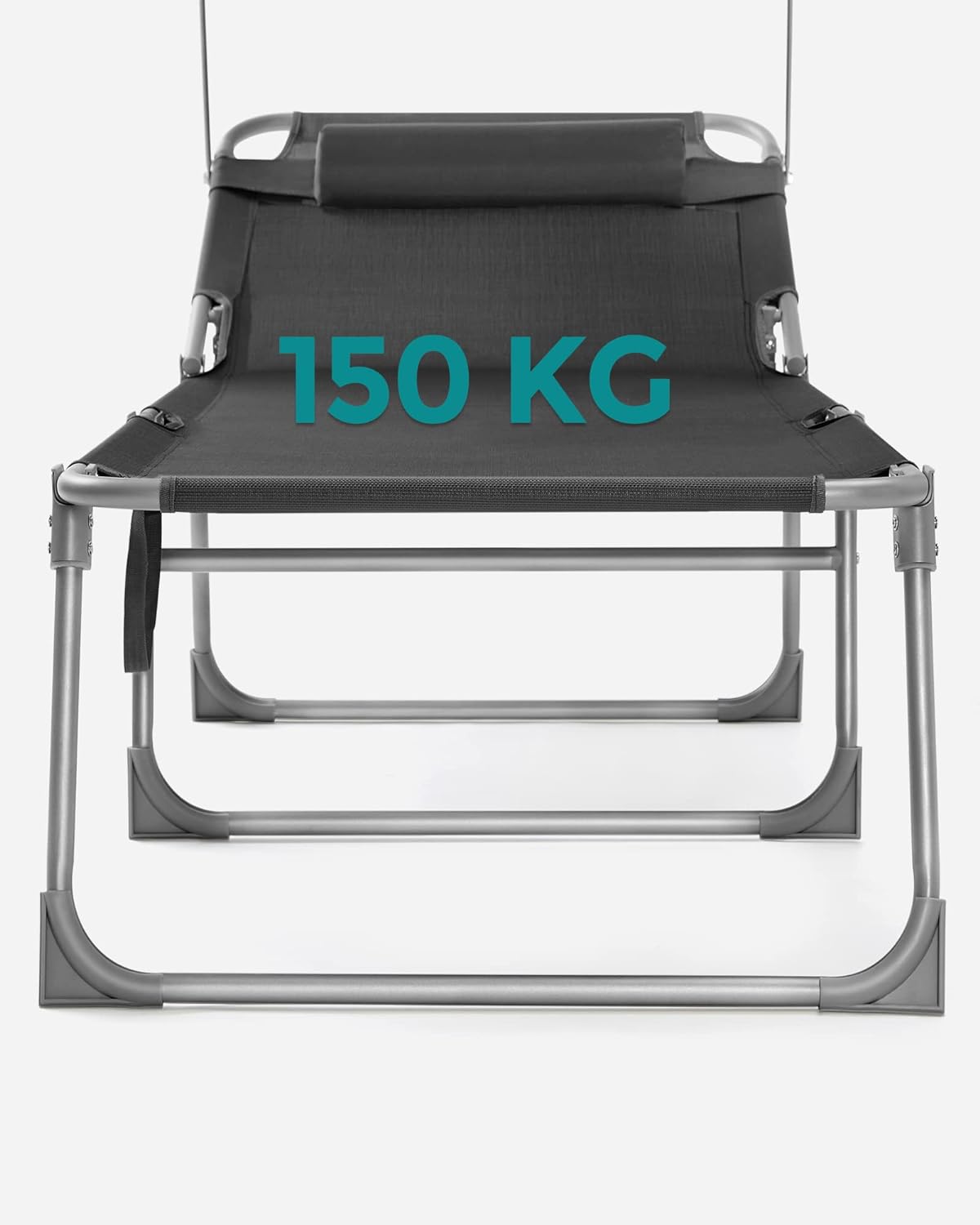 SONGMICS Sezlong pliabil, cu parasolar si tetiera, spatar reglabil in 4 pozitii, maxim 150kg, 200x71x38cm, gri