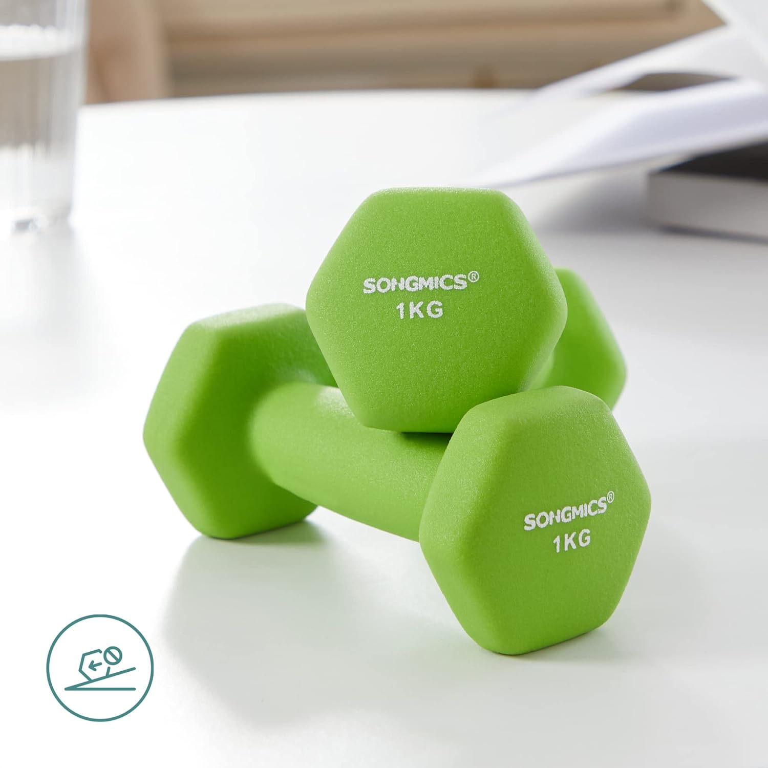 SONGMICS Set de 6 gantere hexagonale cu suport, 2x1kg 2x2kg 2x3 kg, multicolor