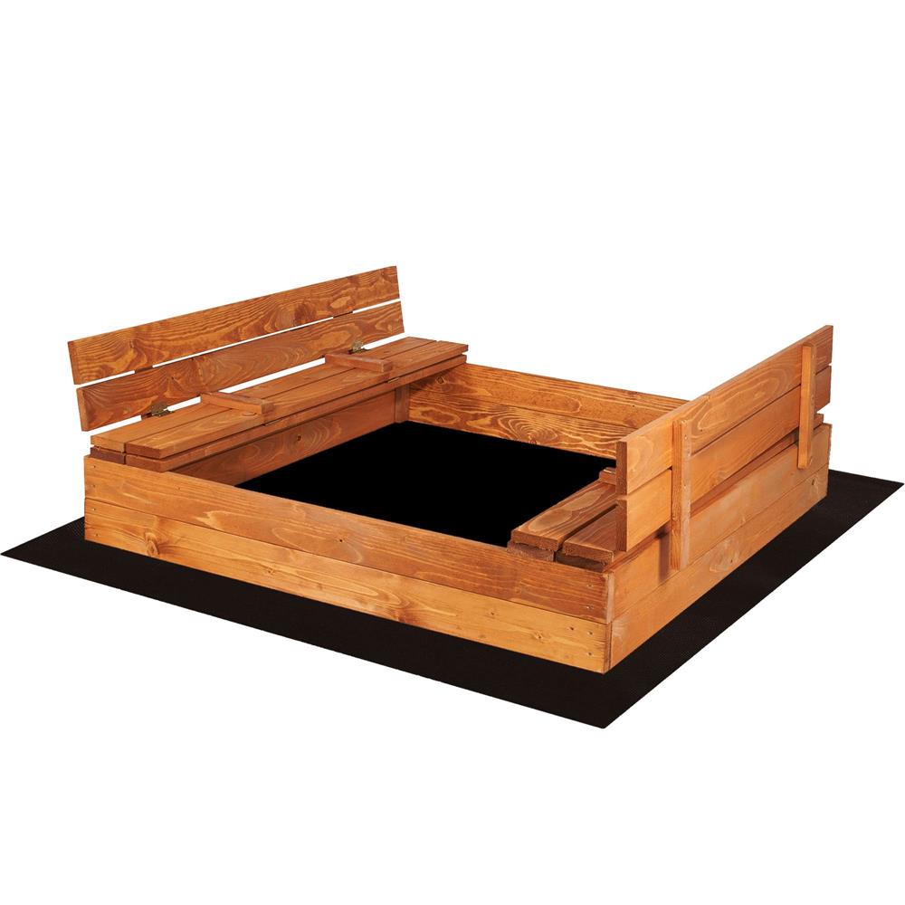 Lada din lemn pentru nisip, cu 2 bancute transformabile in capac, 120x120cm