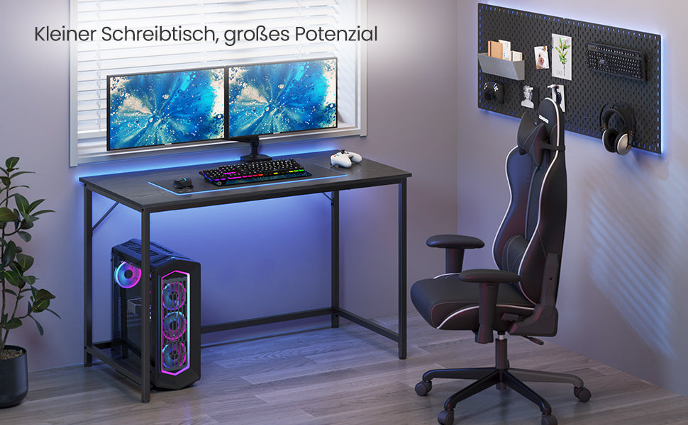 VASAGLE Birou calculator cu blat din PAL, cadru metalic, stil industrial, 120x60x75 cm, negru - 9