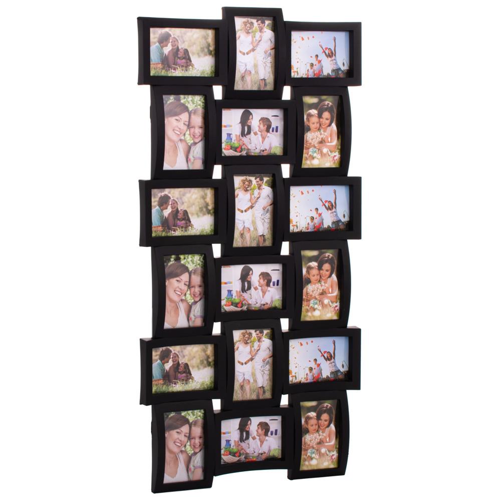 Rama foto de perete, colaj de 18 fotografii, 47x93cm, negru