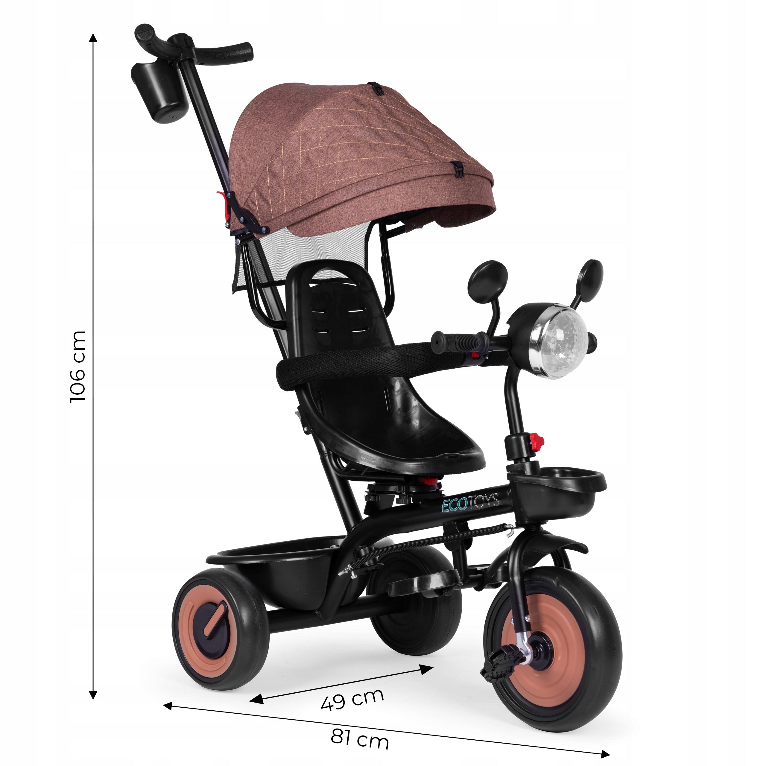 Tricicleta 3 in 1 pentru copii 61x41x25 cm, sezut rotativ, lumina si sunete, cadru otel si roti EVA, negru